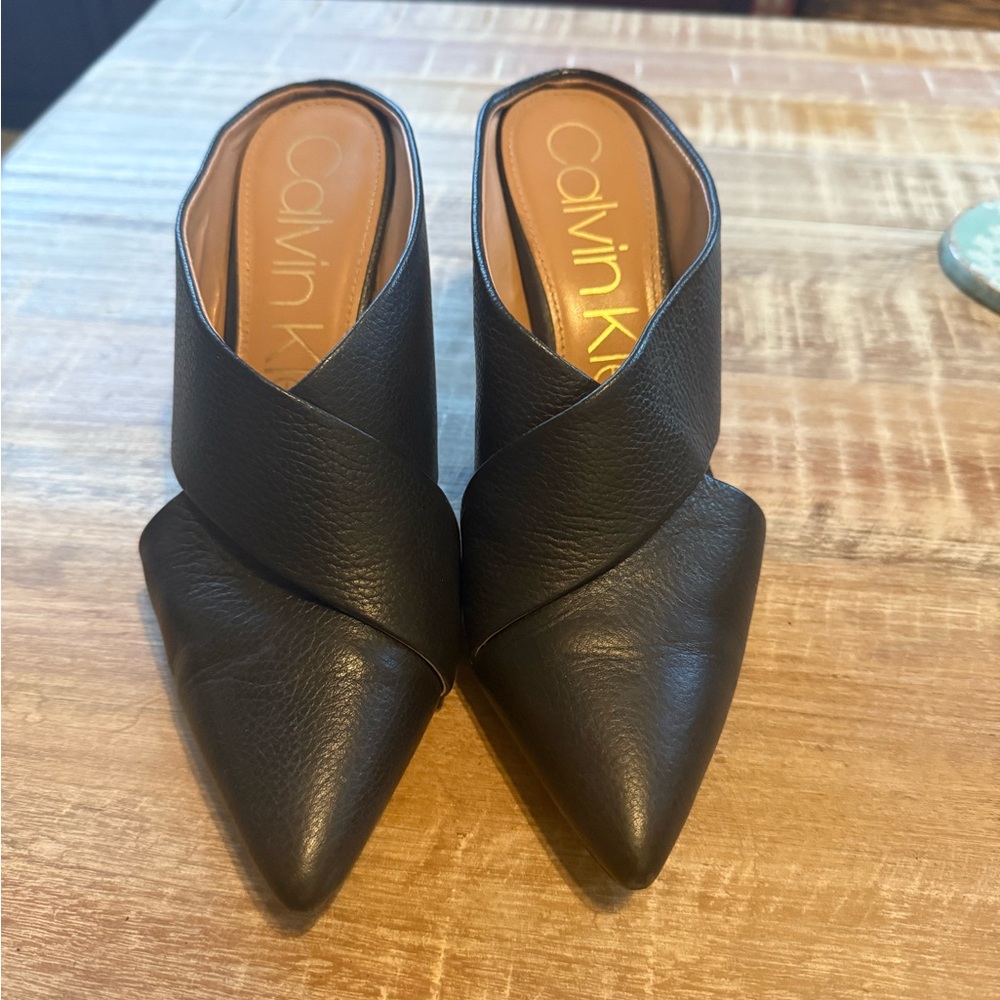 Calvin Klein Women's Black Leather Mules